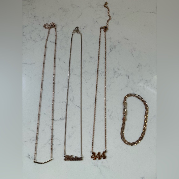 Rose Gold Mateo Nameplate Stacking Necklaces & Herringbone Bracelet - Picture 2 of 3